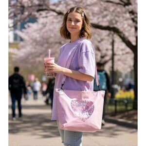 ISCREAM Weekender Kids heart confetti metallic pink beach tote bag